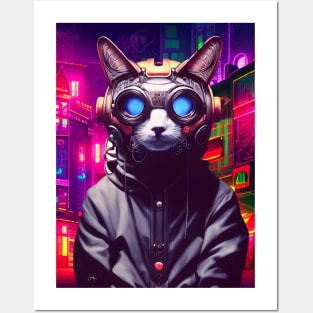 Techno Cat In Japan Neon City Posters and Art